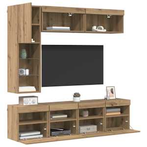 Televizní skříň s LED 7 pcs Artisanový dub kompozitní dřevo - obrázek 3