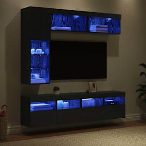 Televizní skříň s LED Nástěnný 7 pcs Černý dub kompozitní dřevo - obrázek 5