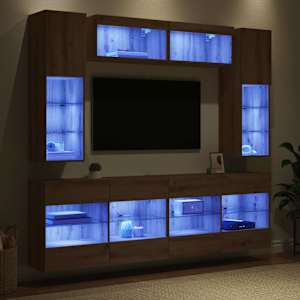 Sada televizního nástěnného kabinetu s LED 6 pcs Řemeslný Dub - obrázek 5