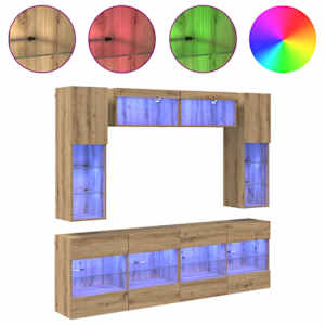 Sada televizního nástěnného kabinetu s LED 6 pcs Řemeslný Dub - obrázek 4