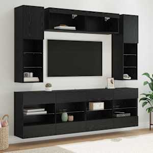 Set omare za televizijo na steni z LED 6 pcs Črni Hrast