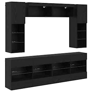 Sada televizního nástěnného kabinetu s LED 6 pcs Černý Dub - obrázek 2
