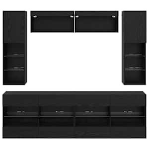 Sada televizního nástěnného kabinetu s LED 6 pcs Černý Dub - obrázek 10
