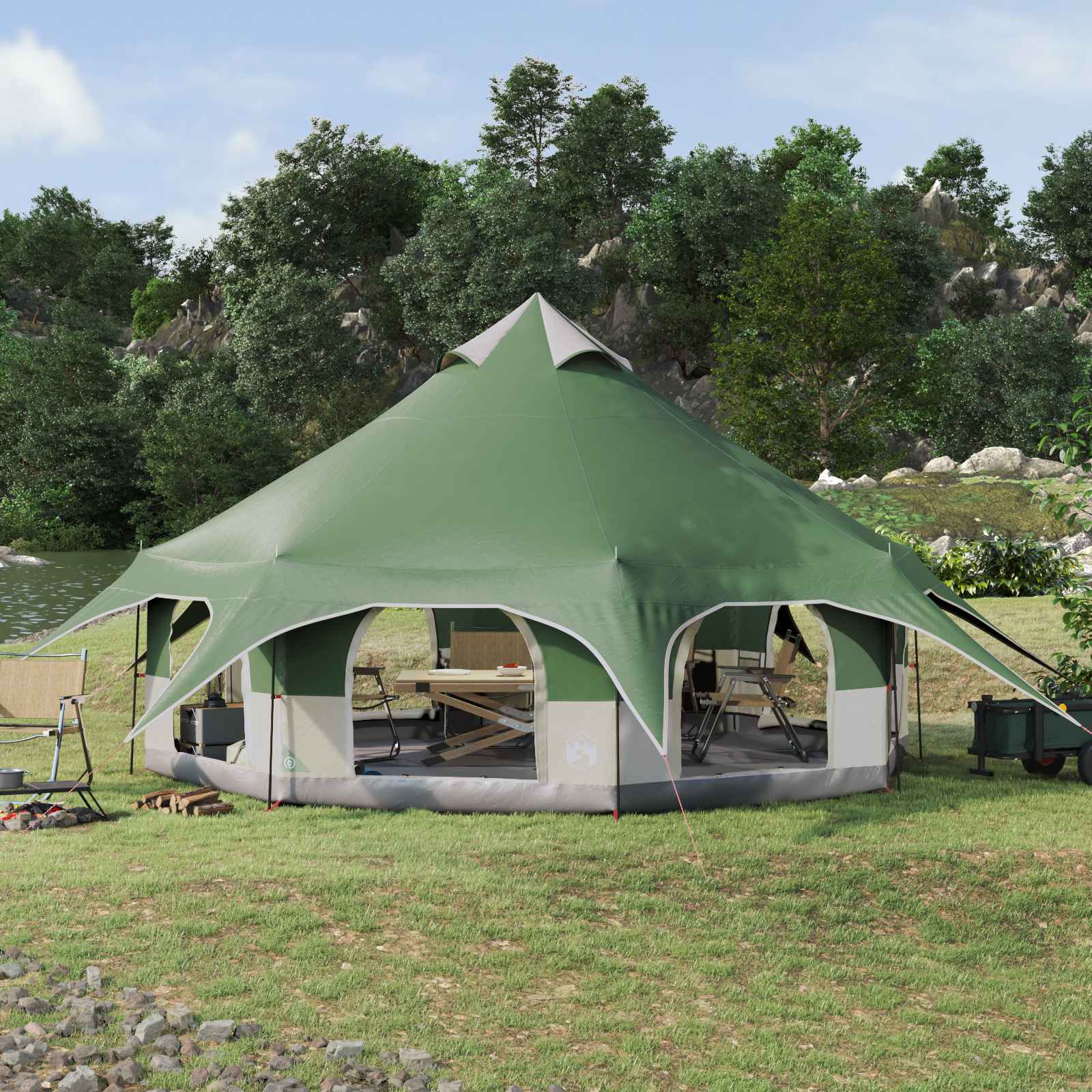 vidaXL Cort de Familie Verde 10 persoane