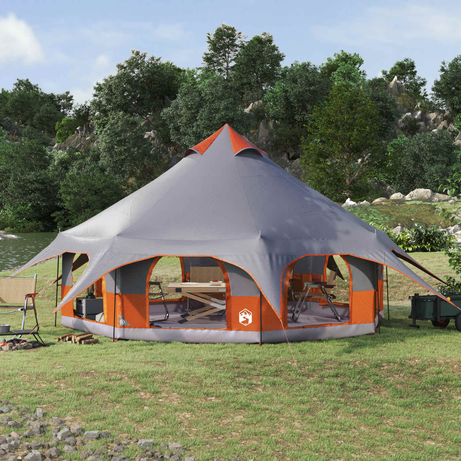 vidaXL Cort de Familie Gri și Portocalie 10 persoane