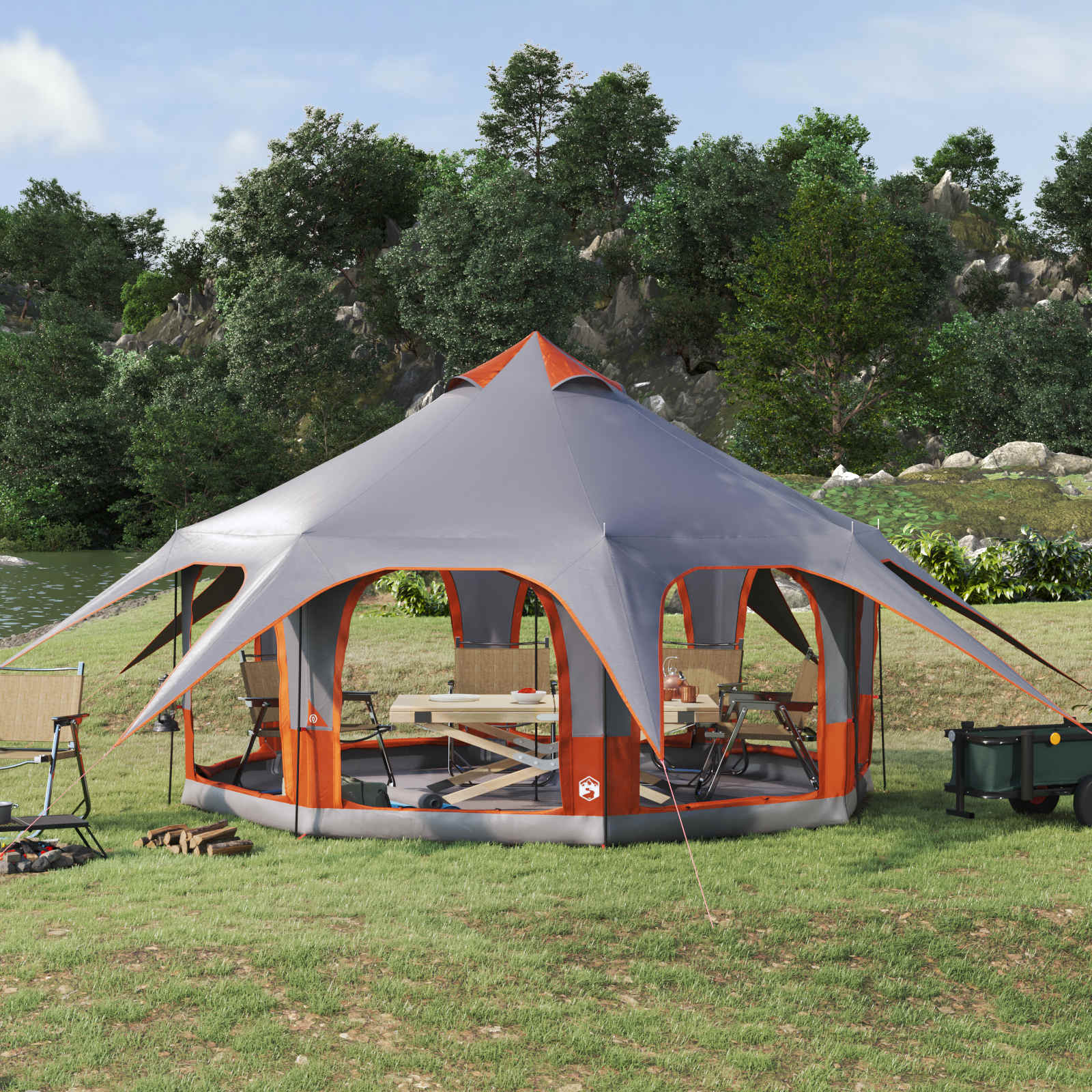 vidaXL Cort de Familie Gri și Portocalie 5 persoane