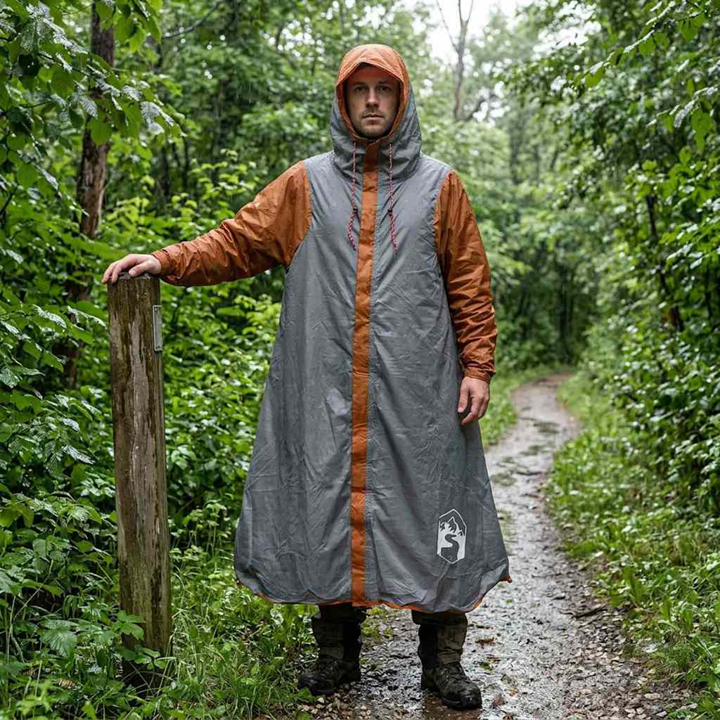 vidaXL 2-i-1 regnponcho med hætte Grå og orange 262 x 126 x 130 cm