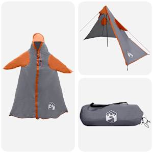 vidaXL 2-in-1 vihma poncho kapuutsiga 262 x 126 x 130 cm Hall ja oranž