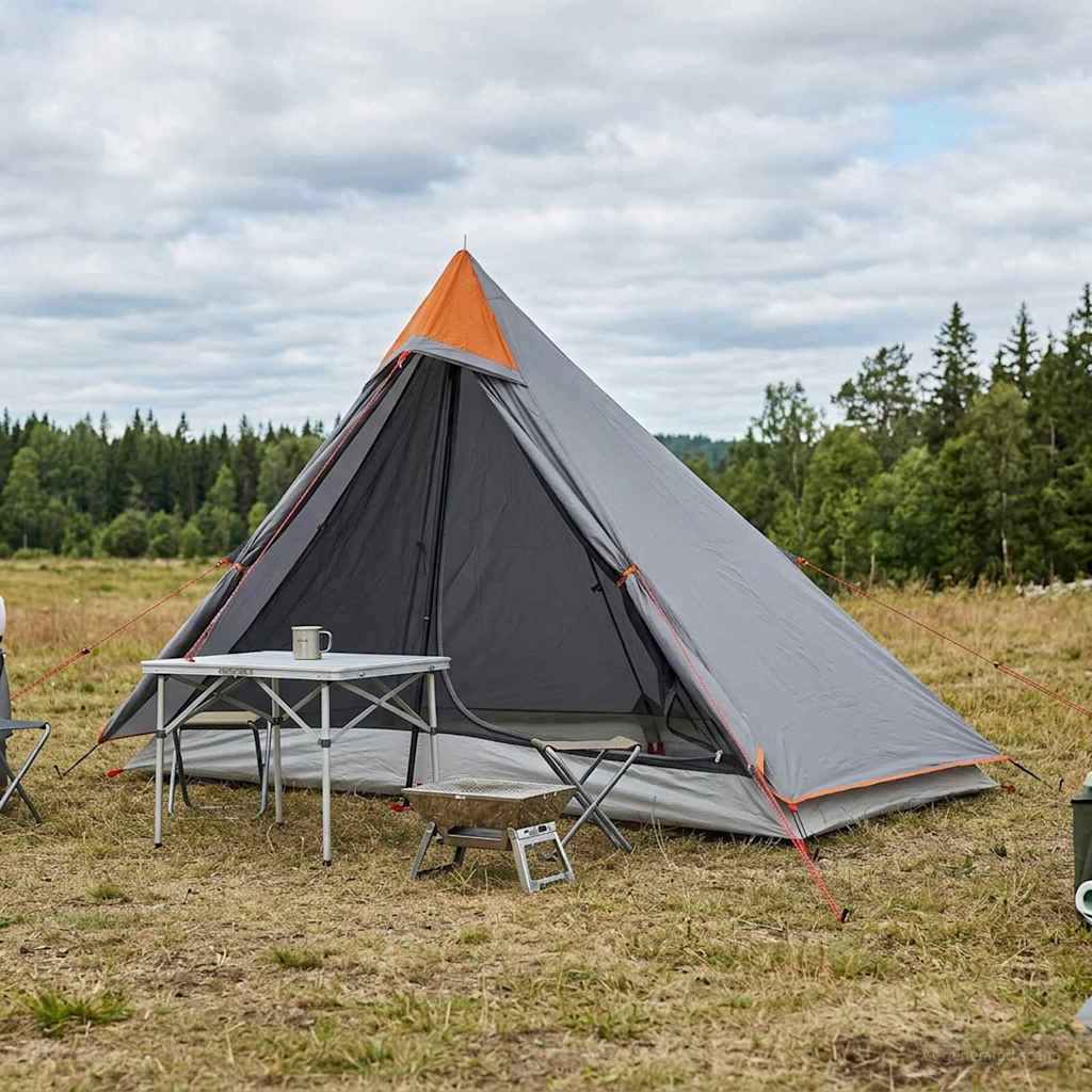 vidaXL Cort de backpacking Gri și Portocalie 222 x 85 x 125 cm