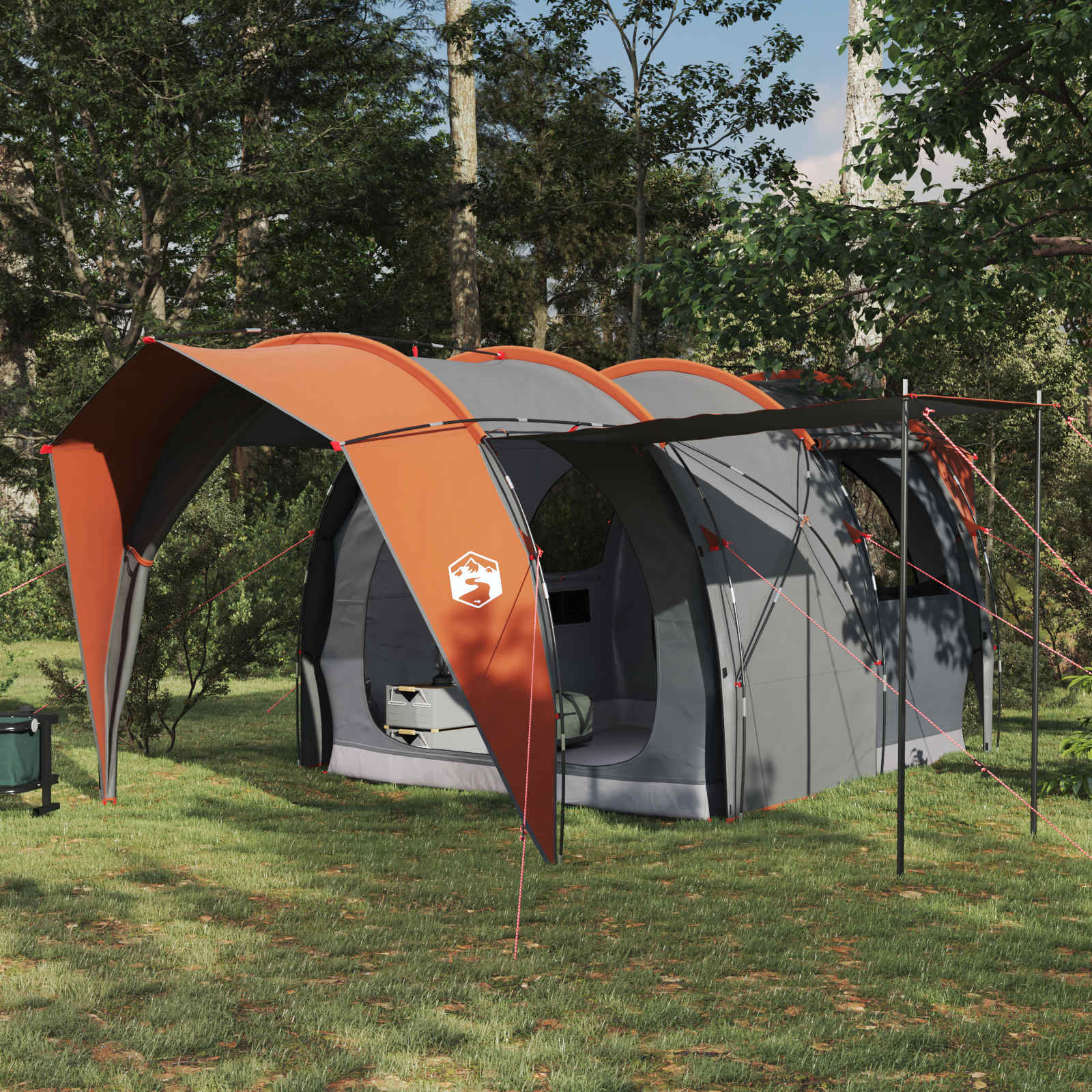 vidaXL Cort tunel Gri și Portocalie 382 x 262 x 214 cm