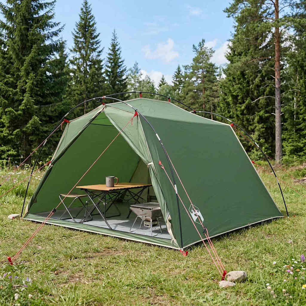 vidaXL Cort tunel Verde 4 persoane Poliester 185T cu acoperire PU
