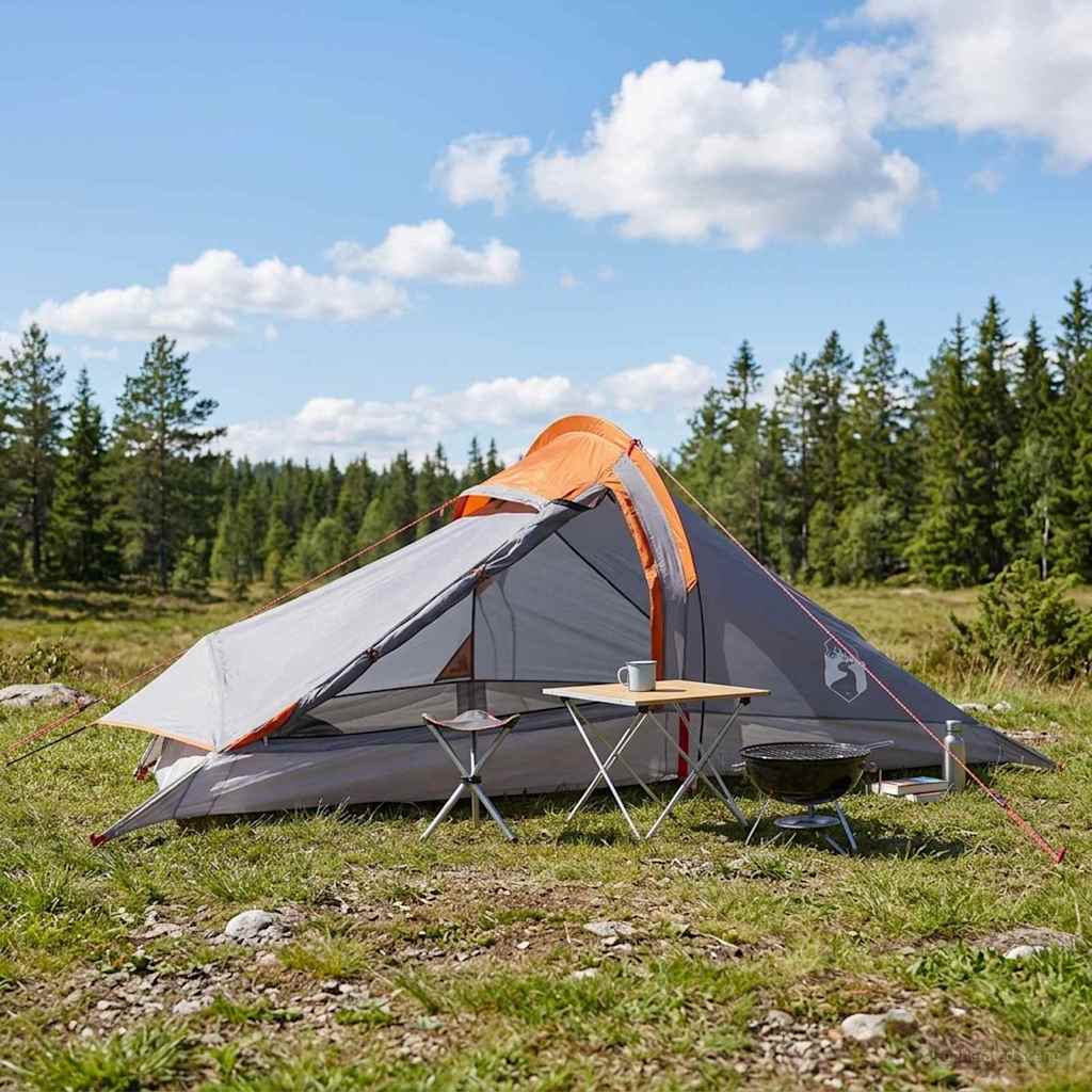 vidaXL Cort de backpacking Gri și Portocalie 2 persoane