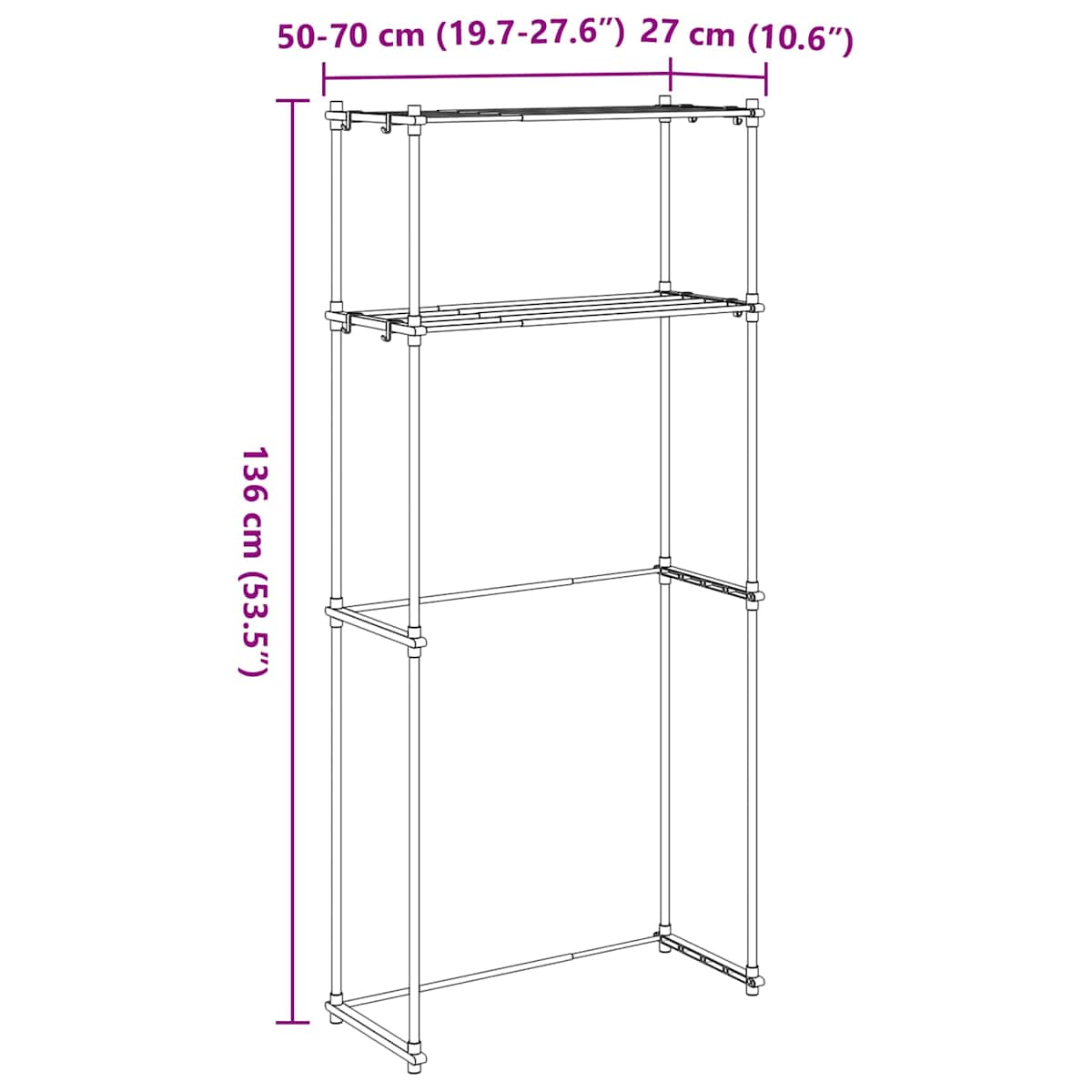 Vaskemaskinehylde Hvid 70 x 27 x 136 cm Aluminium - Billede 11