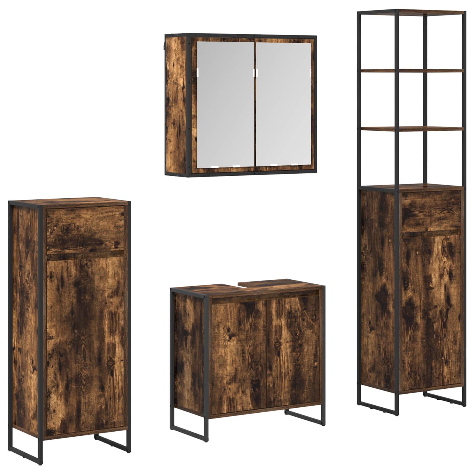 vidaXL Set de mobilier pentru baie cu ușă Stejar fumuriu Lemn compozit