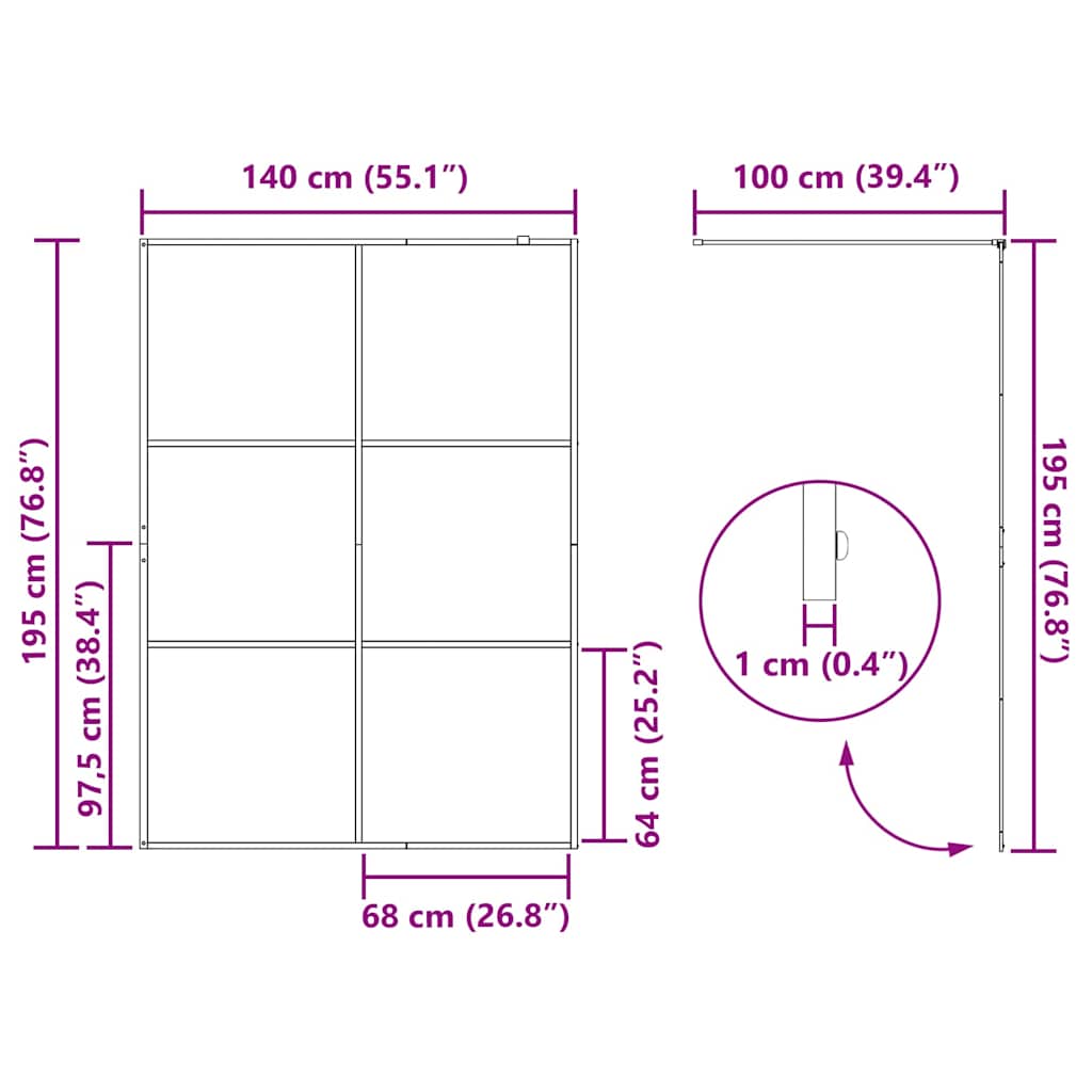 Ieejas dušas siena Melna 140 x 195 cm rūdīts stikls