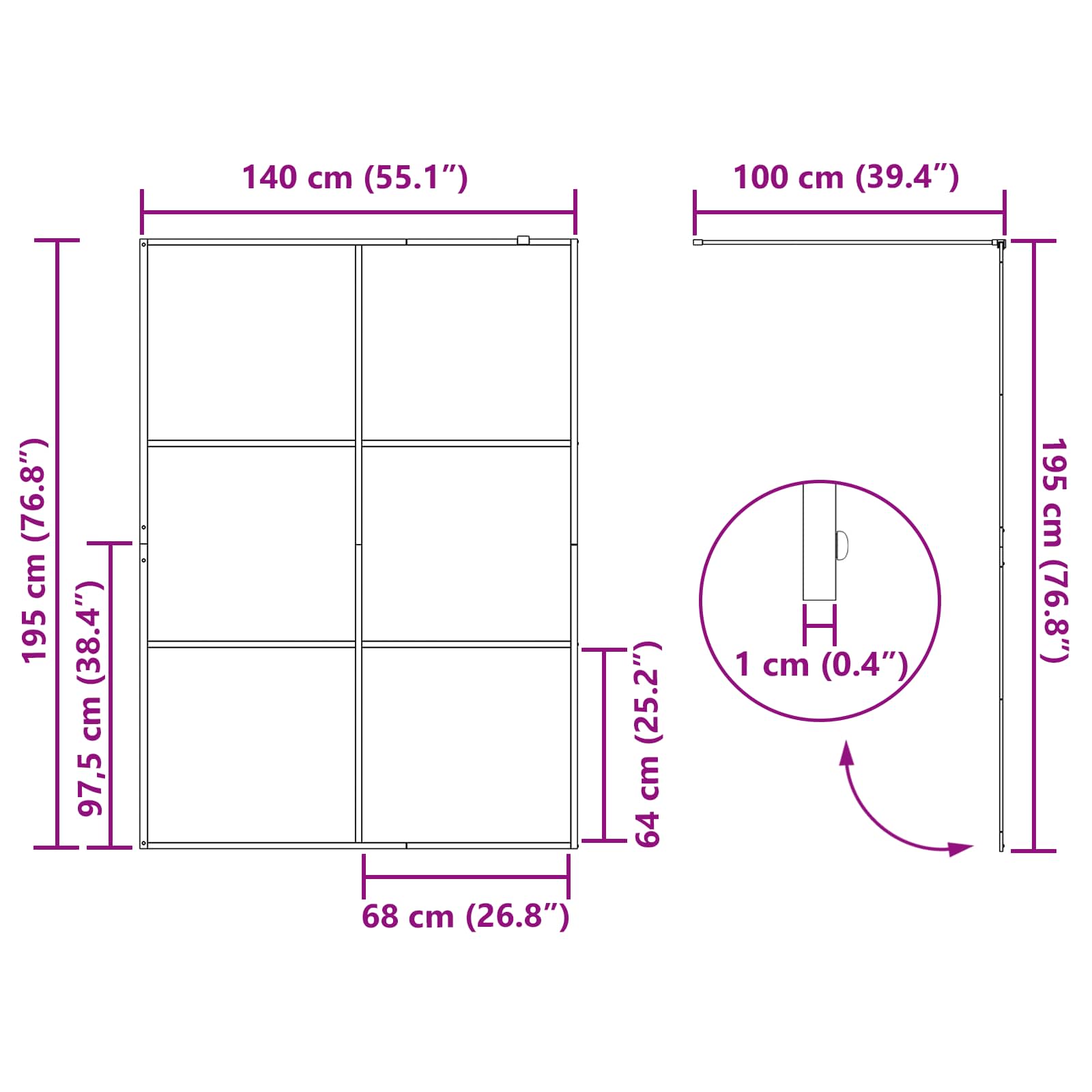Ieejas dušas siena Melna 140 x 195 cm rūdīts stikls