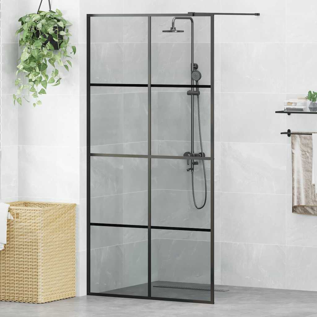 vidaXL Zid de duș walk-in Negru 100 x 195 cm sticlă securizată