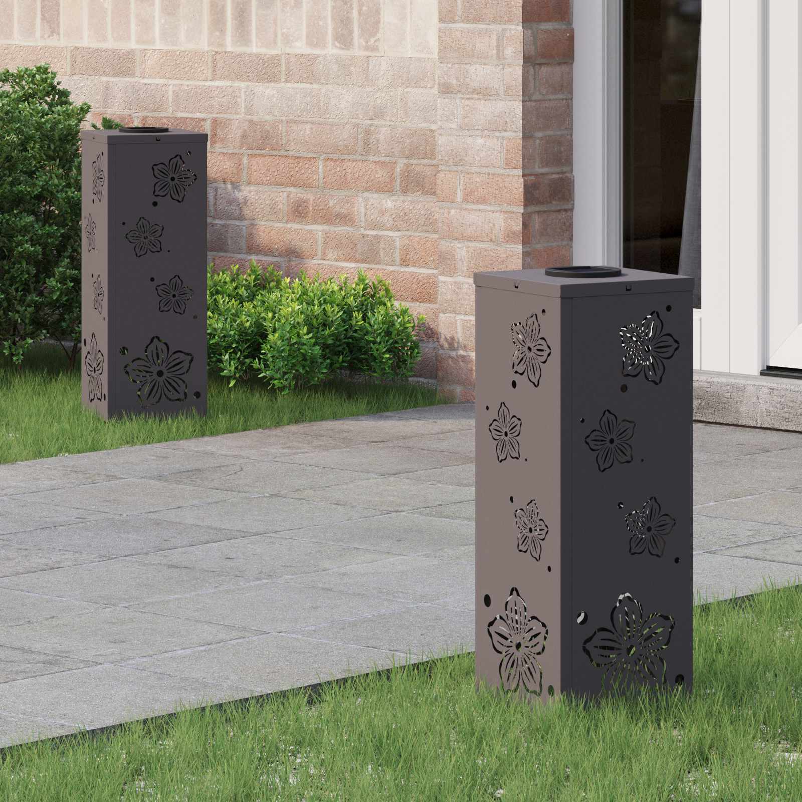 vidaXL Solar LED Weg Licht 2 pcs Schwarz Kalt gewalzter Stahl