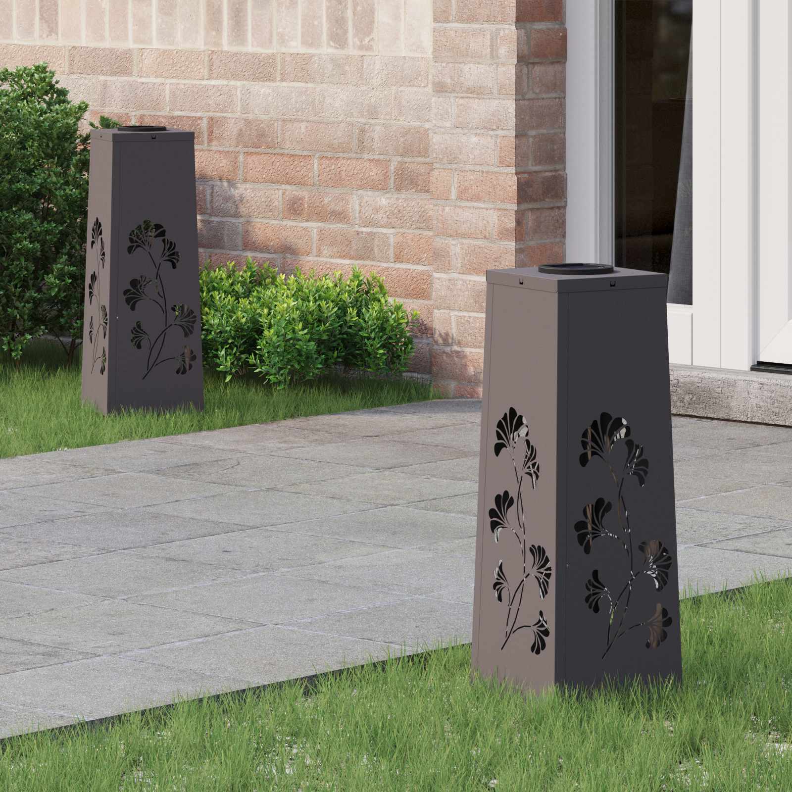 vidaXL Solar LED Weg Licht 2 pcs Schwarz Kalt gewalzter Stahl