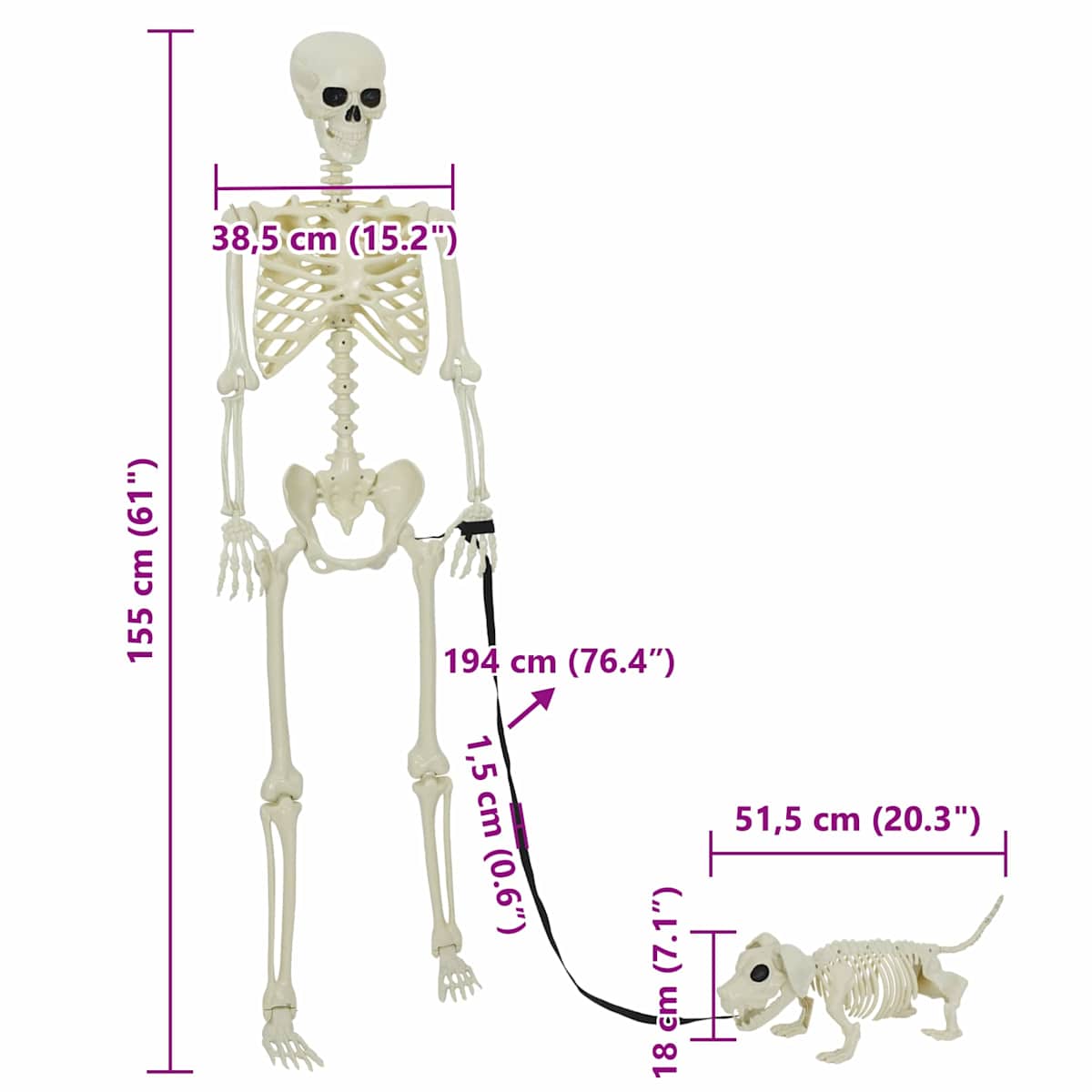 Halloween Dekoration Skelet 2 stk. Hvid 155 x 38.5 cm - Billede 8