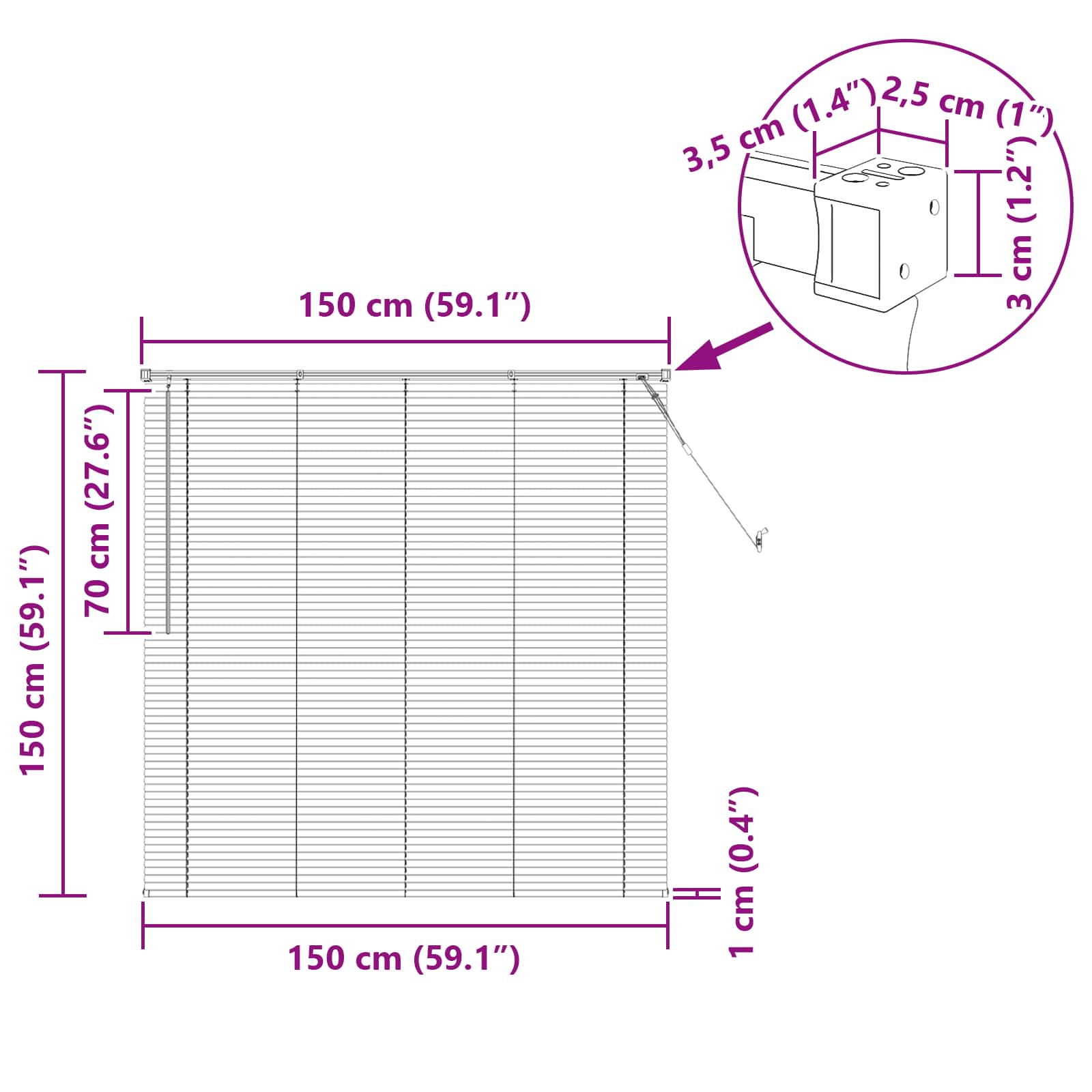 Venecijanska žaluzija Srebrno siva 150 x 150 cm PVC - slika 10