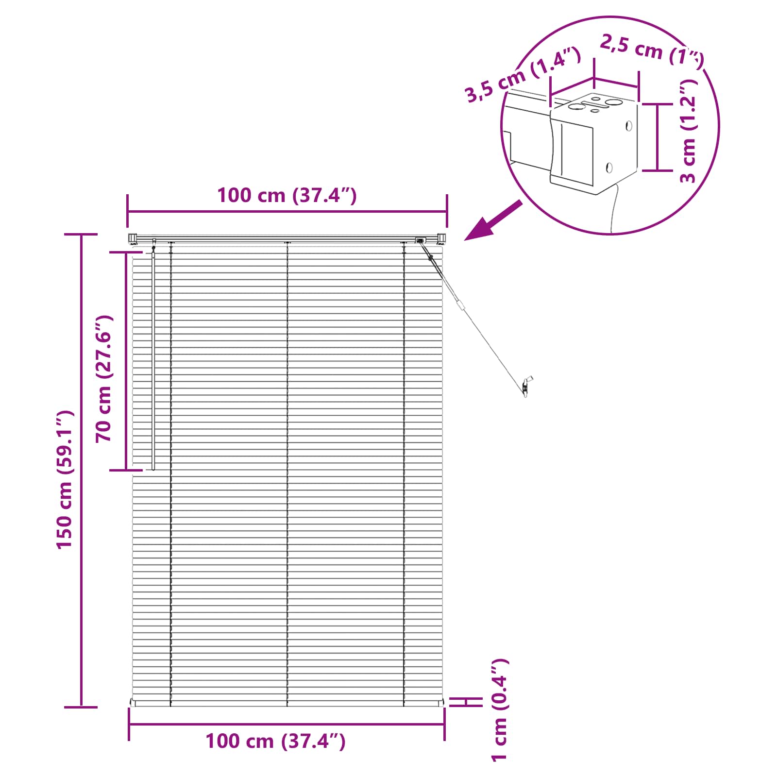 Venecijanska žaluzija Prilagodljiva Bela 150 x 100 cm PVC - slika 10