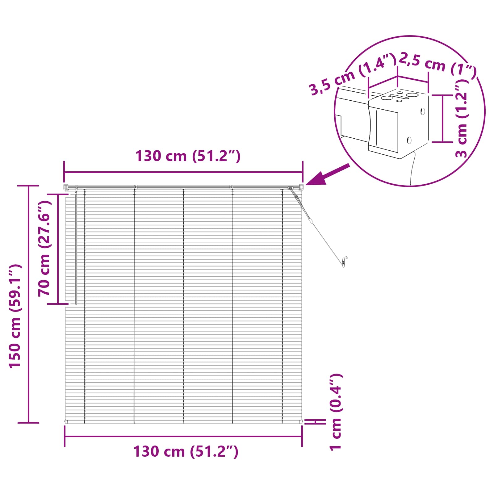 Venecijanska žaluzija Prilagodljiva Bela 150 x 130 cm PVC - slika 10