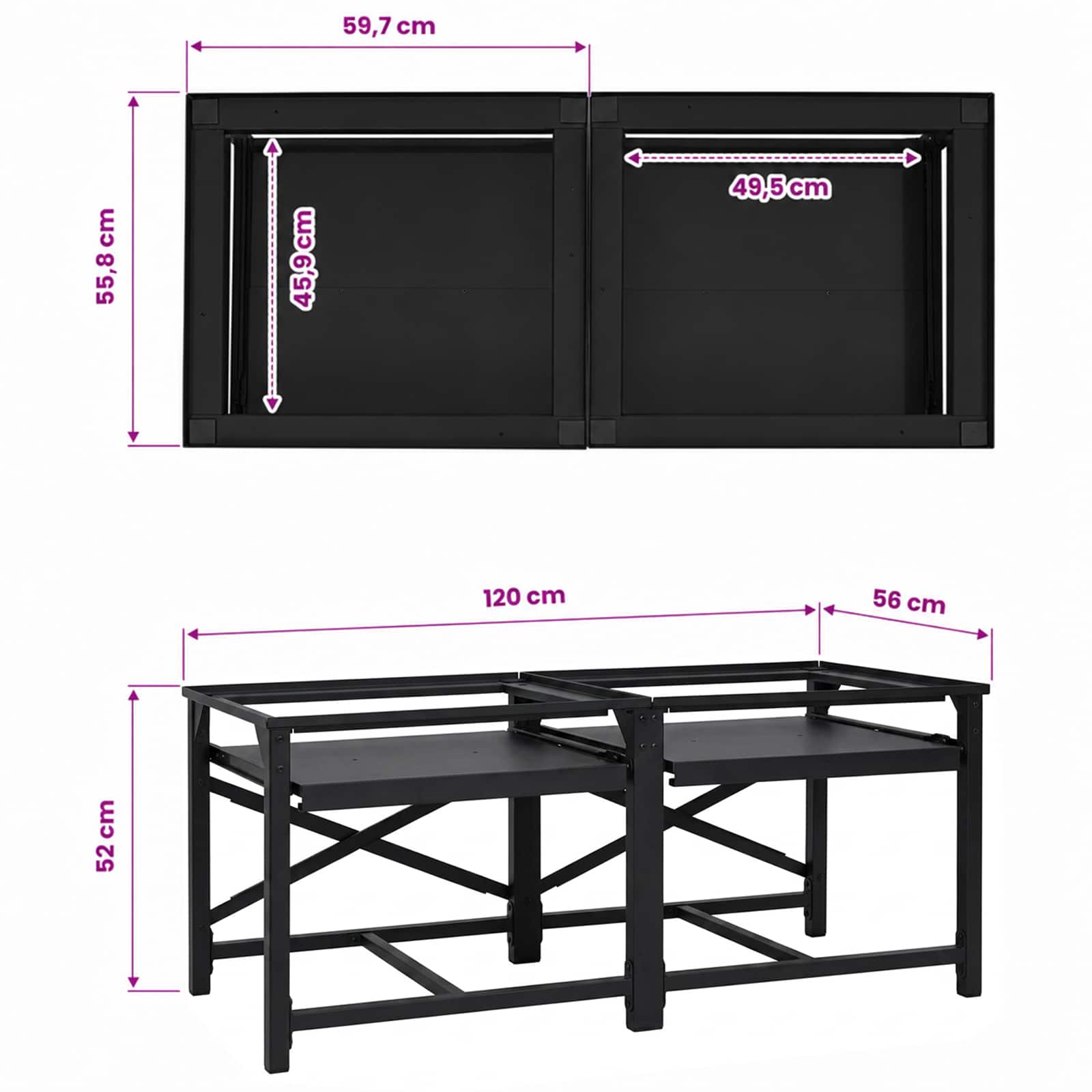 Waschmaschinen-Podest 2 Stk. Schwarz 120 x 56 x 52 cm Stahl – Ansicht 9