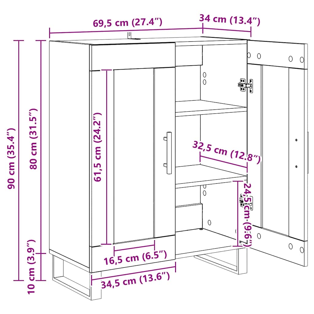 Bufet Stejar Artizanal 69,5 x 34 x 90 cm Lemn compozit [11]