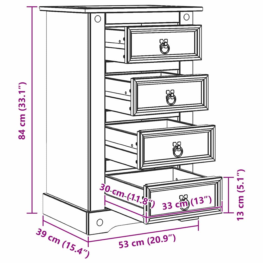 Nachtkastje met lade Wit 53 x 39 x 84 cm Massief grenenhout image 13