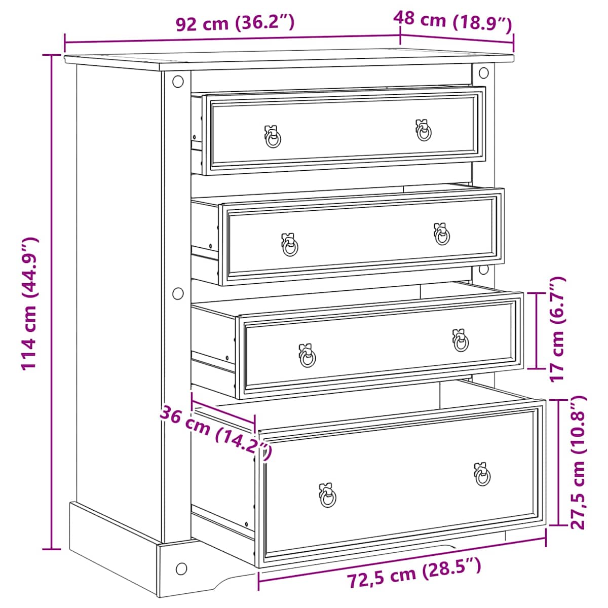 Opbevaringskister Corona Hvid 92 x 48 x 114 cm Massivt fyrretræ - Billede 9