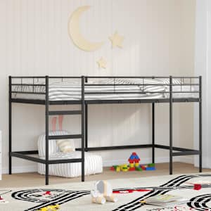 Postelja z loft tipom za otroke Črna 90 x 200 cm Jeklo