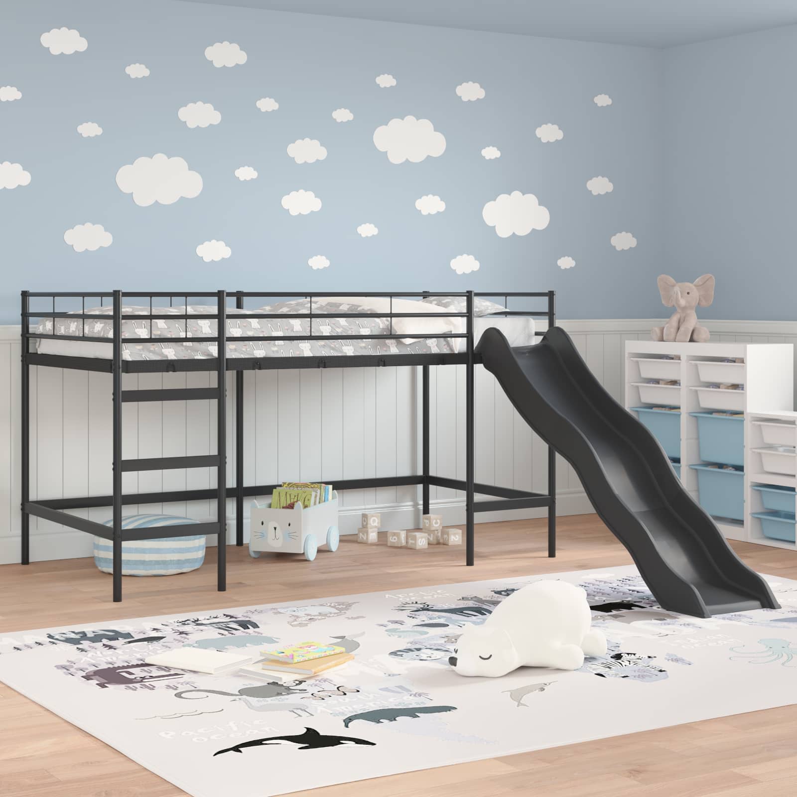 Thumbnail - vidaXL Kinder-Loftbett mit Rutsche Schwarz und Anthrazit 99,5 x 200 cm
