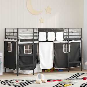 Postelja na dvignjenem mestu za otroke z zavesami Črna