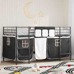 Postelja na dvignjenem mestu za otroke z zavesami Črna