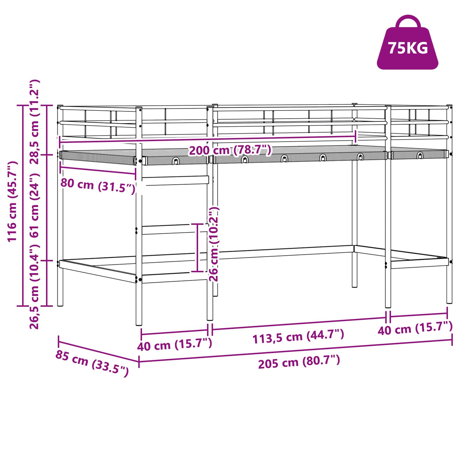 Dětská loftová postel s závěsy Černá a růžová 79,5 x 200 cm - obrázek 15