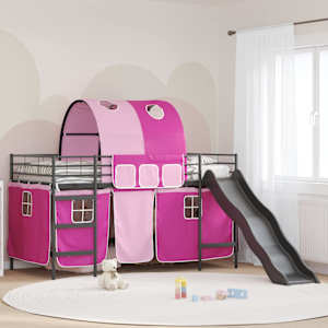 Postelja na podestu za otroke Črna in roza 90 x 200 cm Kovina