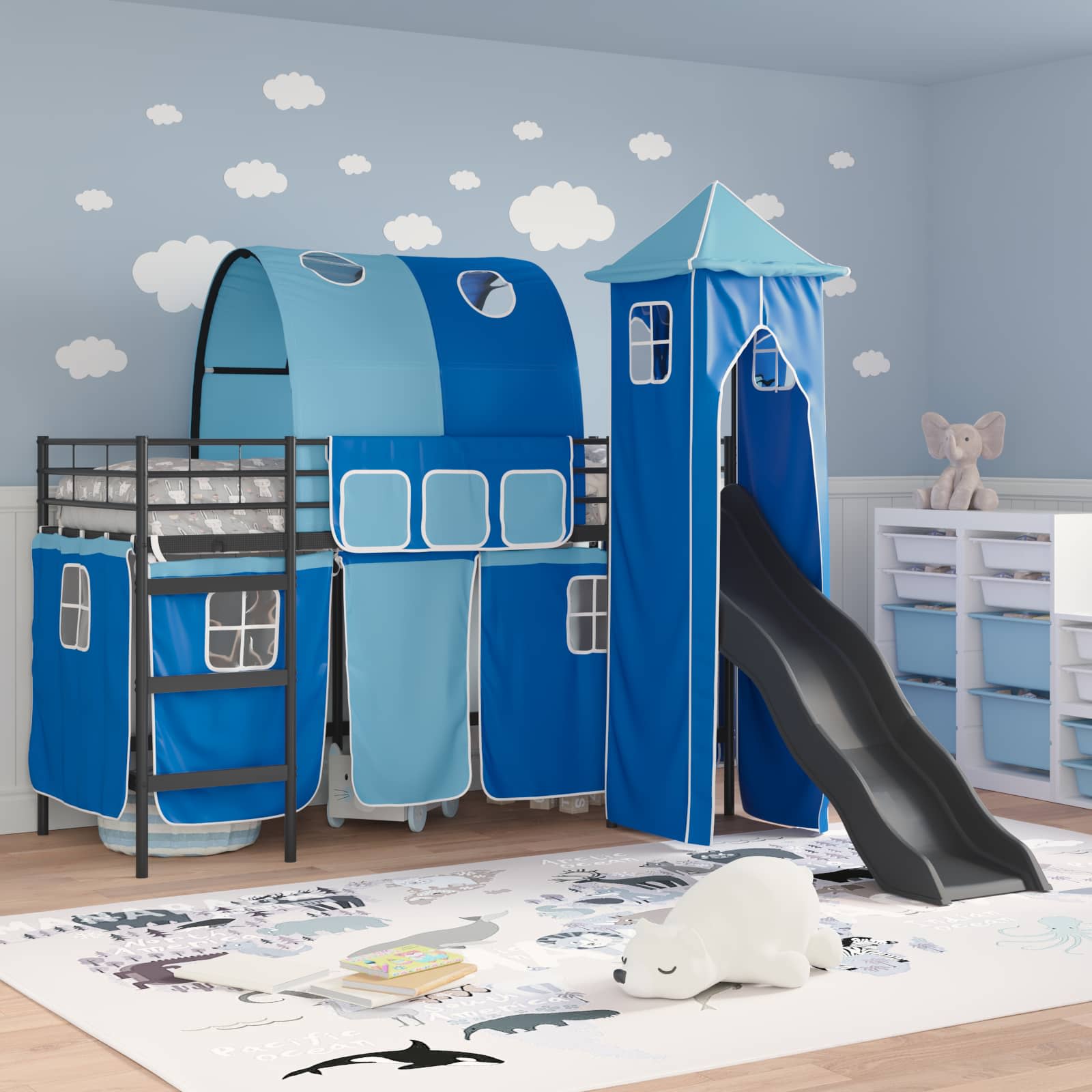 Thumbnail - vidaXL Kinderloftbett Schwarz und Blau 99,5 x 190 cm Metall