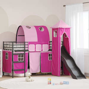 Postelja z loft tipom za otroke Črna in roza 75 x 190 cm Kovina