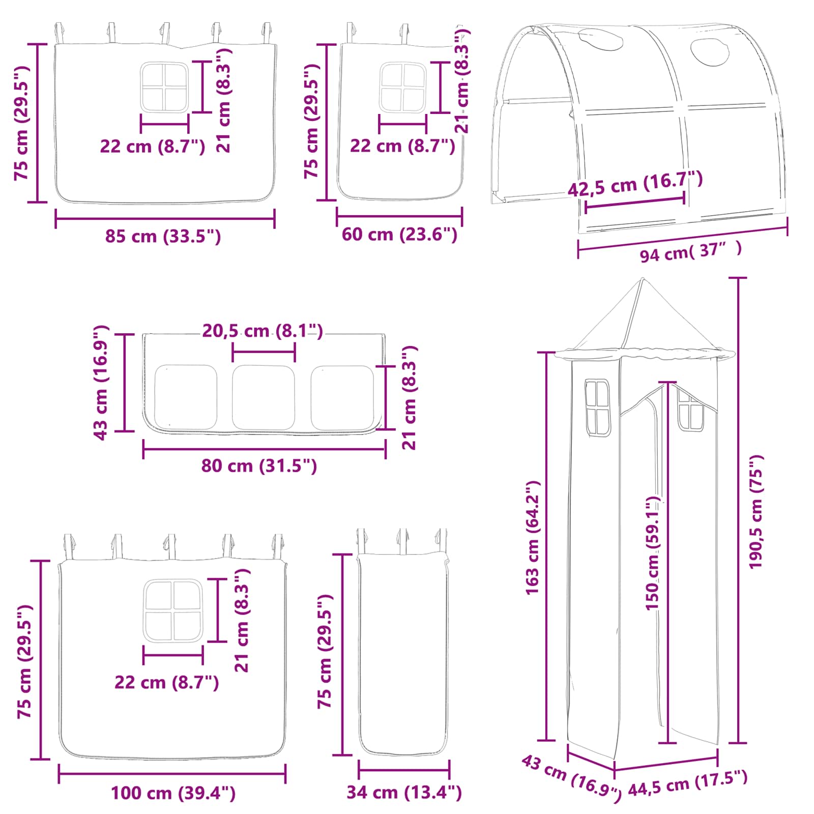 Dětský patrový postelový rám Bílá a černá 79,5 x 200 cm Kov - obrázek 15