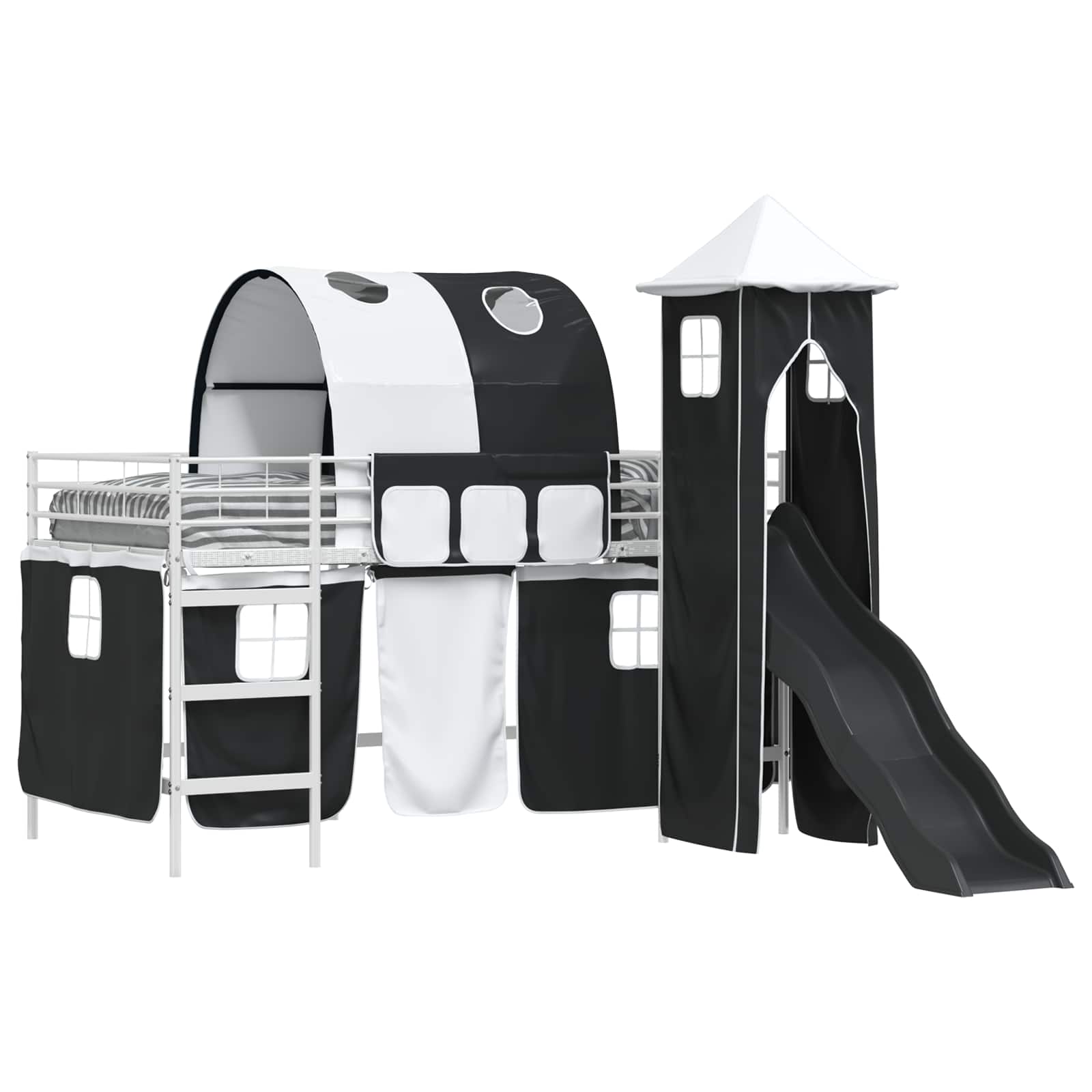 Thumbnail - vidaXL Kinderloftbett Weiß und Schwarz 90 x 200 cm Metall