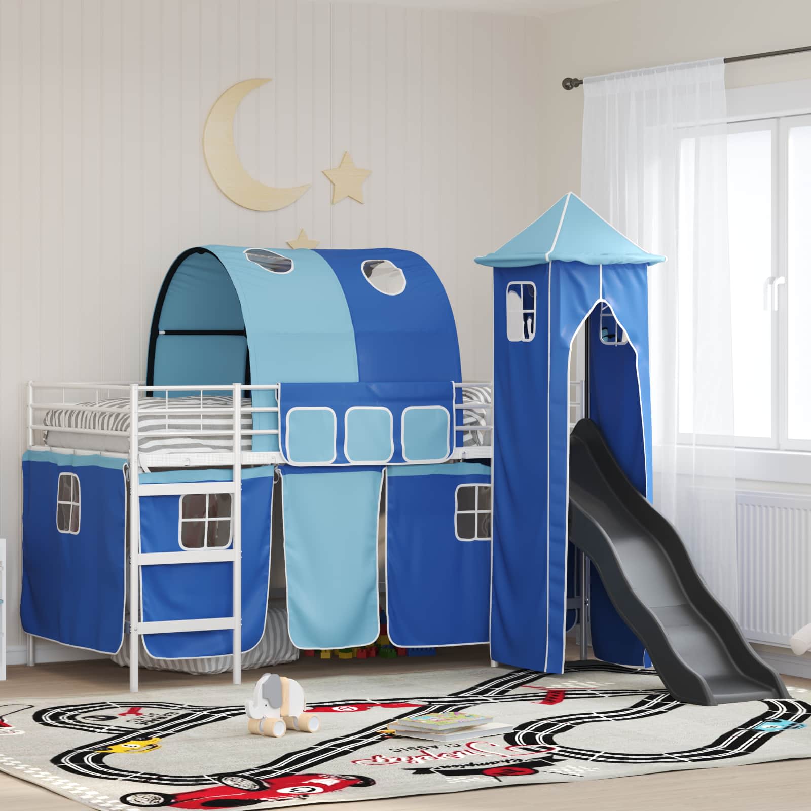 vidaXL Kinderloftbett Weiß und Blau 107 x 200 cm Metall