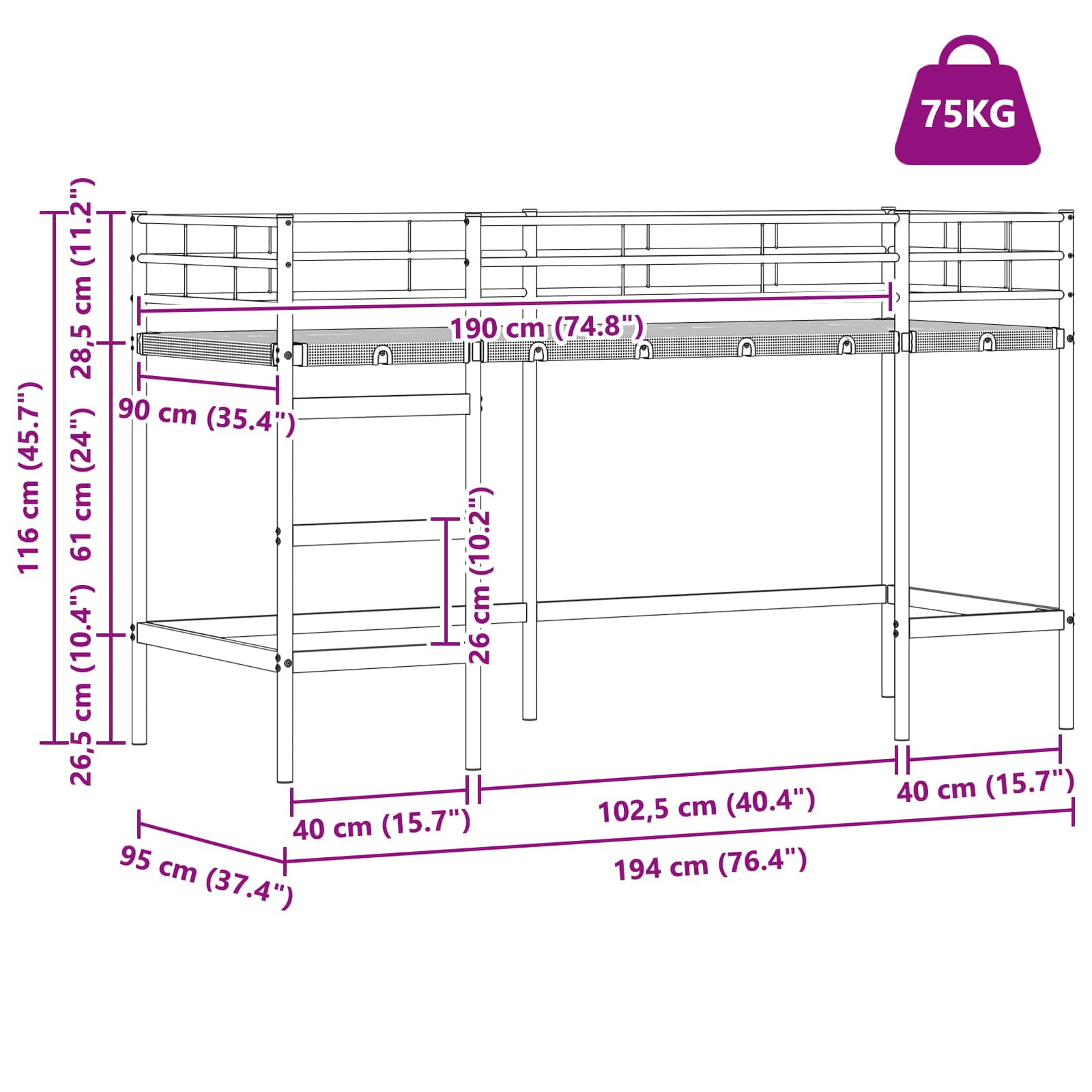 Dětský patrový postelový rám Bílá a růžová 90 x 190 cm Kov - obrázek 14