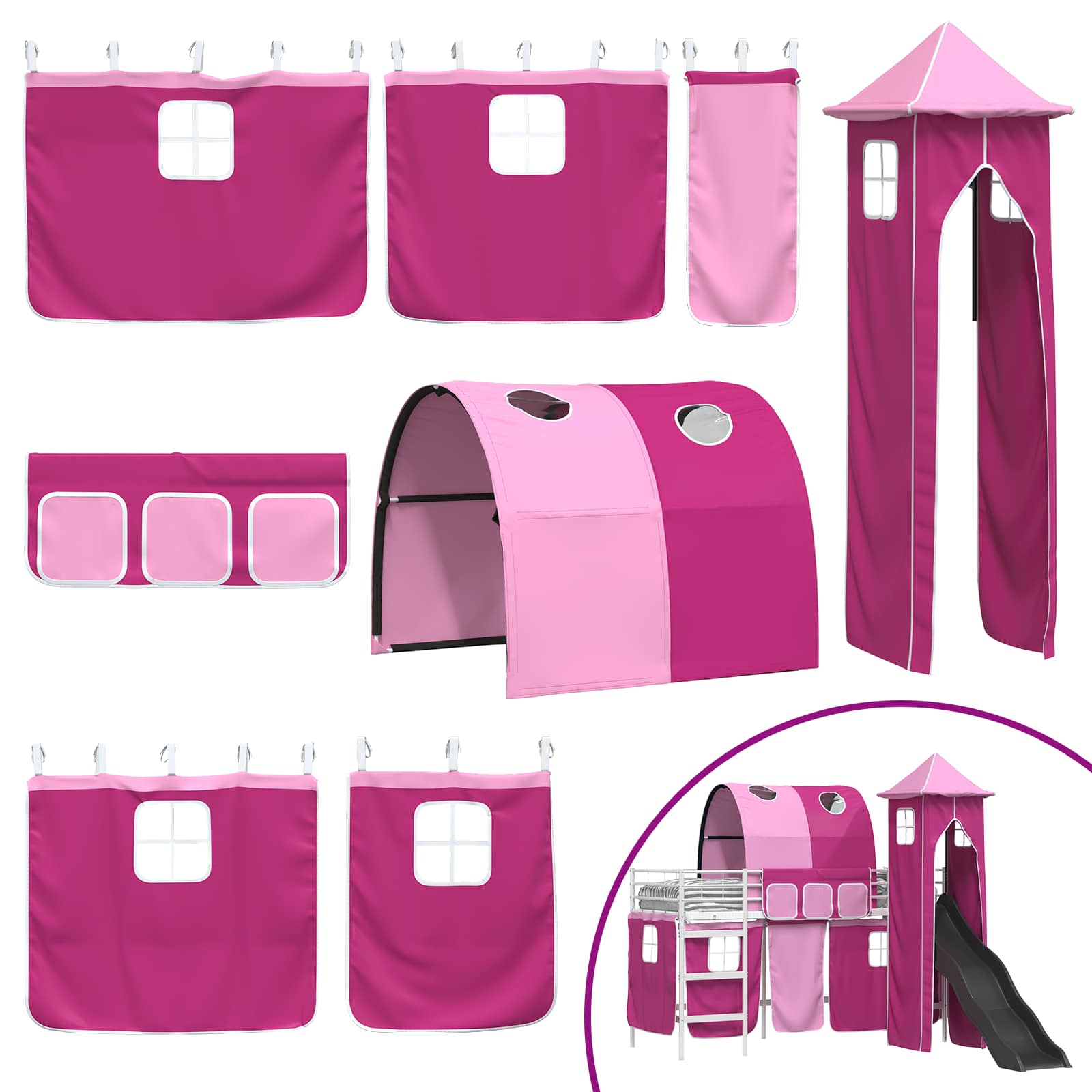 Postelja z loft tipom za otroke Bela in roza 99,5 x 190 cm - slika 7