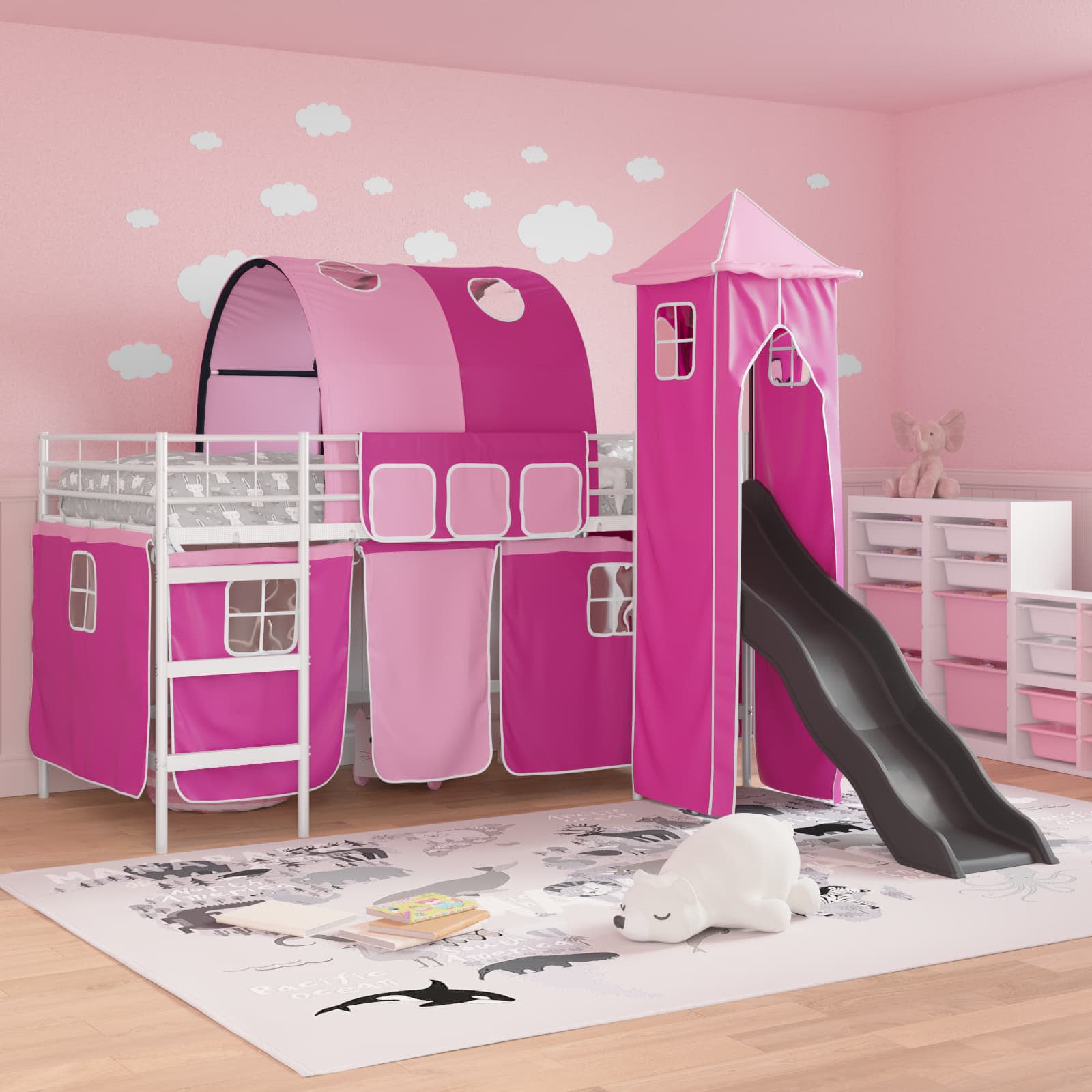 Thumbnail - vidaXL Kinderloftbett Weiß und Rosa 100 x 200 cm Metall