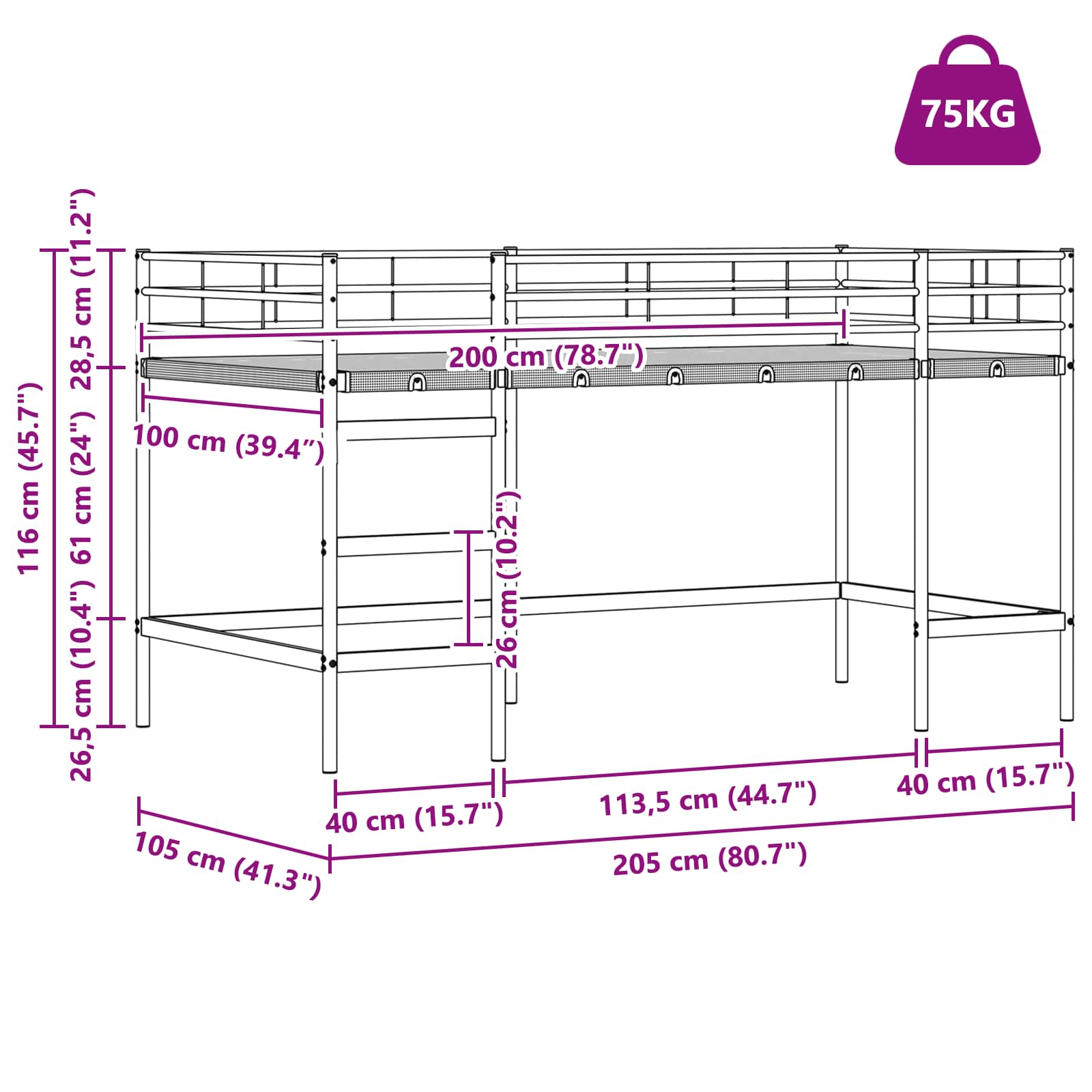 Dětský patrový postelový rám Bílá a růžová 99,5 x 200 cm Kov - obrázek 14