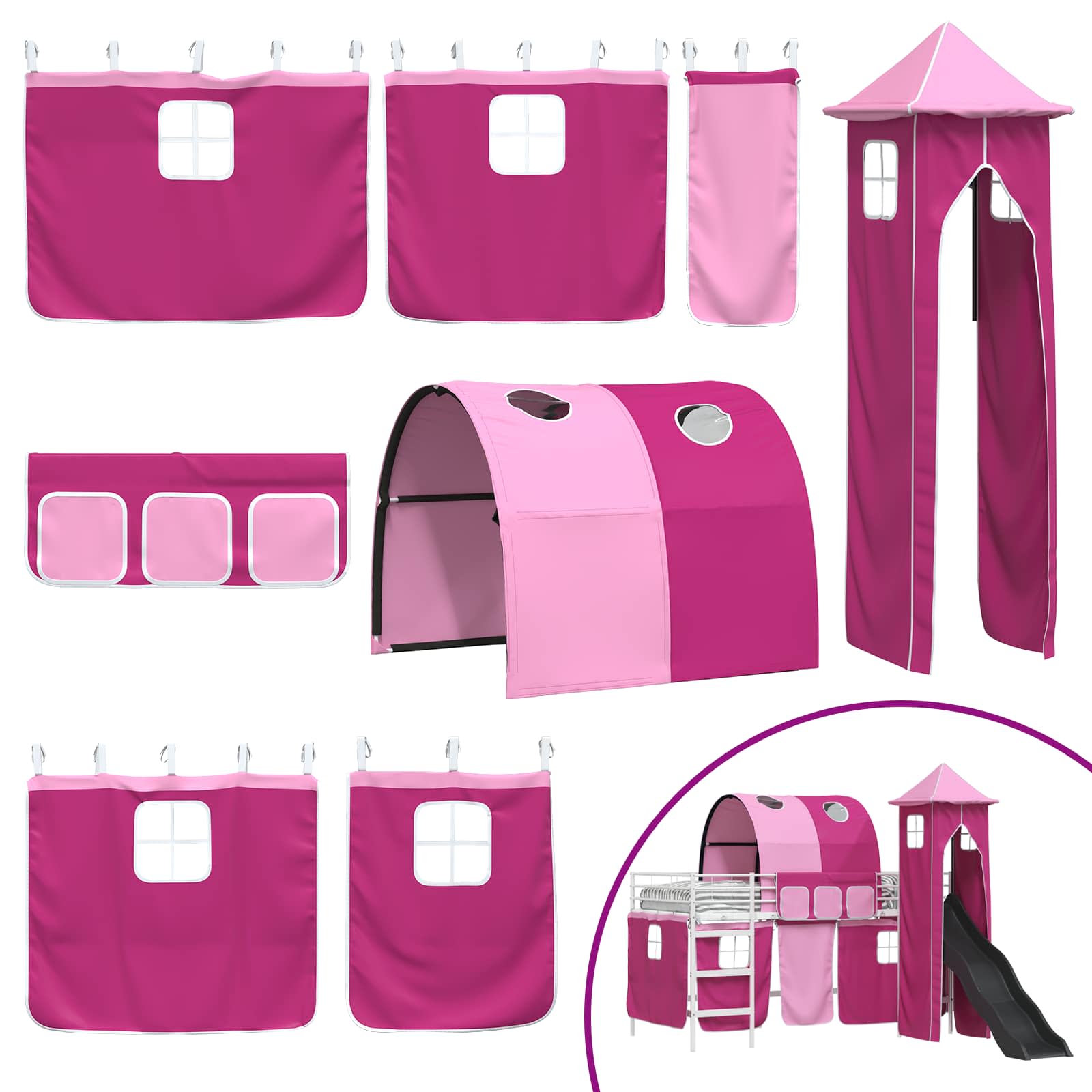 Postelja z loft tipom za otroke Bela in roza 107 x 200 cm - slika 7