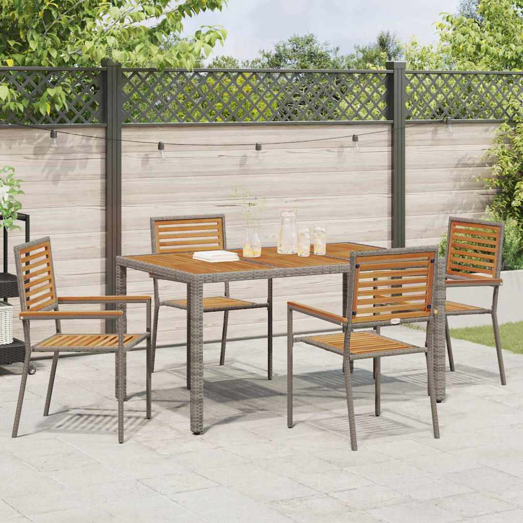 vidaXL Tuinstoelen 4 pcs Grijs, Bruin PE riet, Massief acaciahout