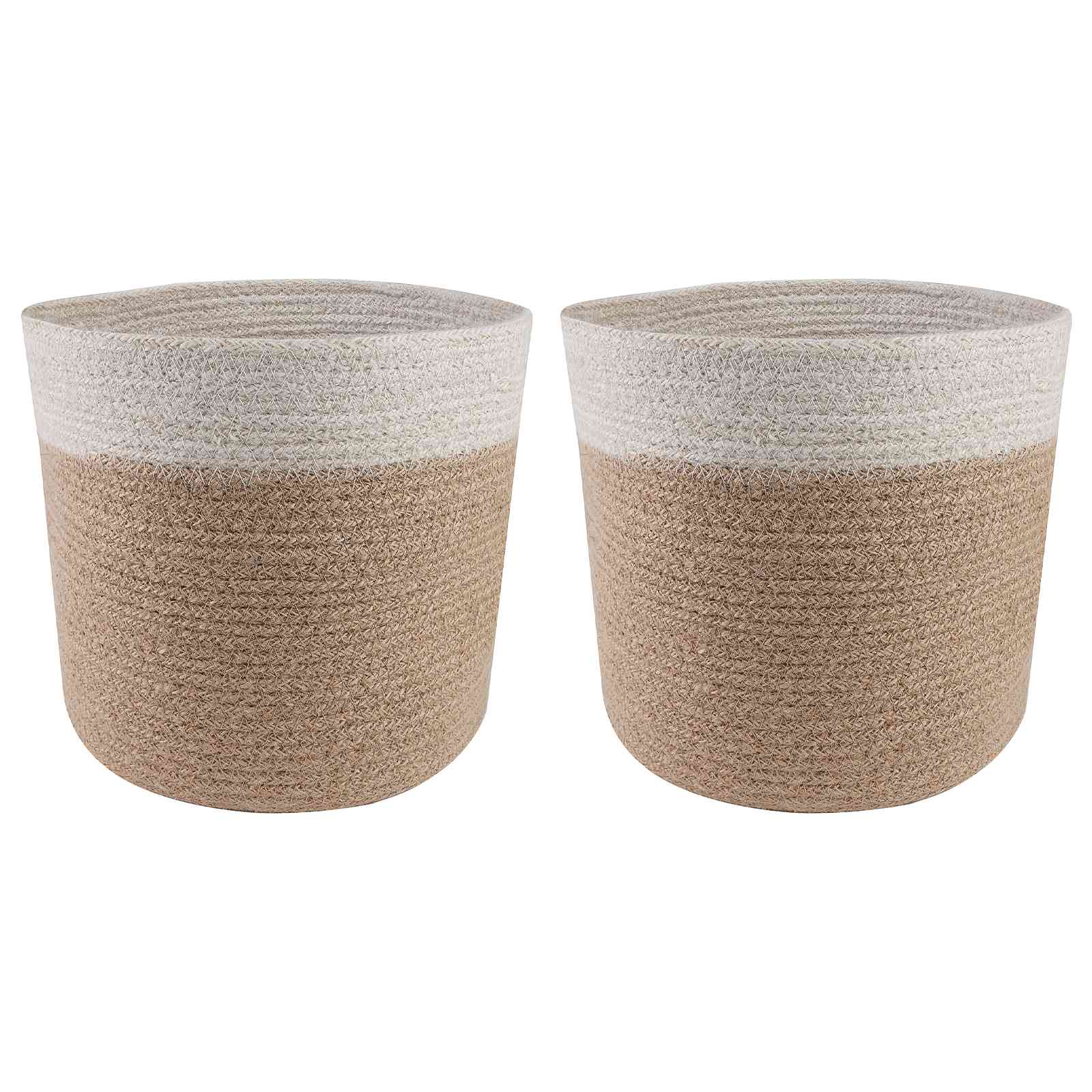 vidaXL Set de Ghivece pentru Plante 2 pcs Natural și Alb Ø 21 x 21 cm