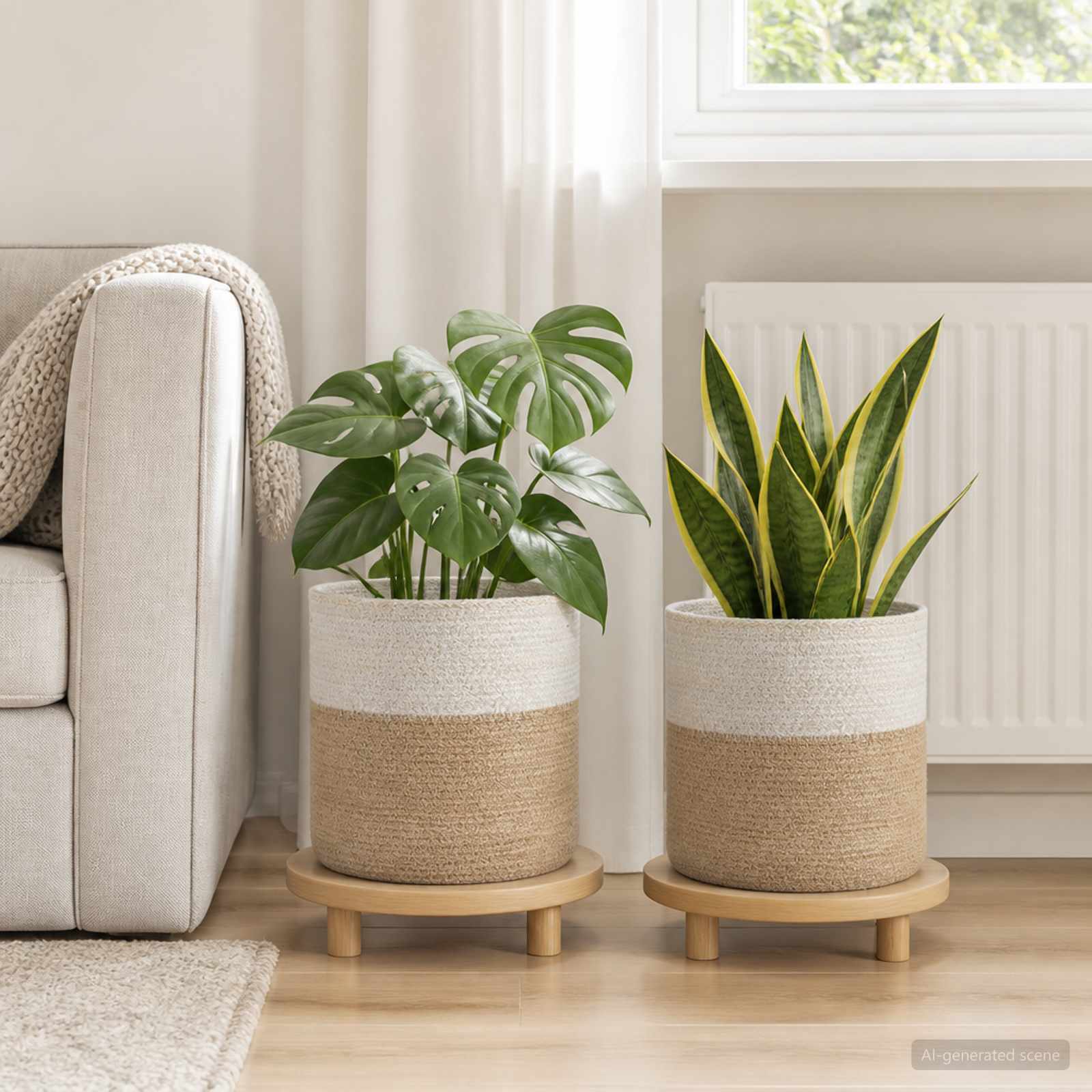 Taimepoti komplekt 2 pcs Looduslik ja Valge Ø 28 x 28 cm